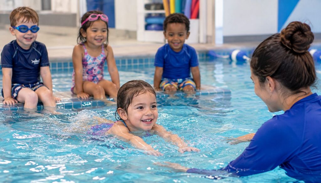 4 year olds in swim class at Emler Swim School