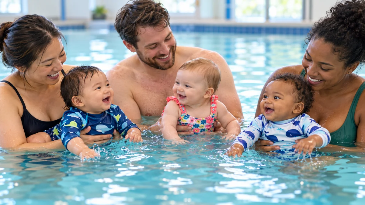 Families enjoying swim lessons together